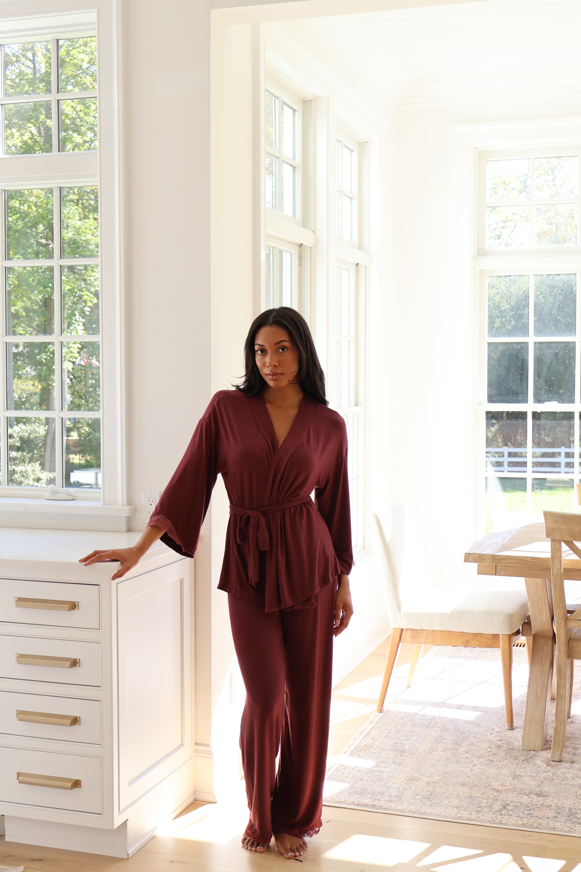 Riley Kimono Bamboo Pajama Set in Merlot