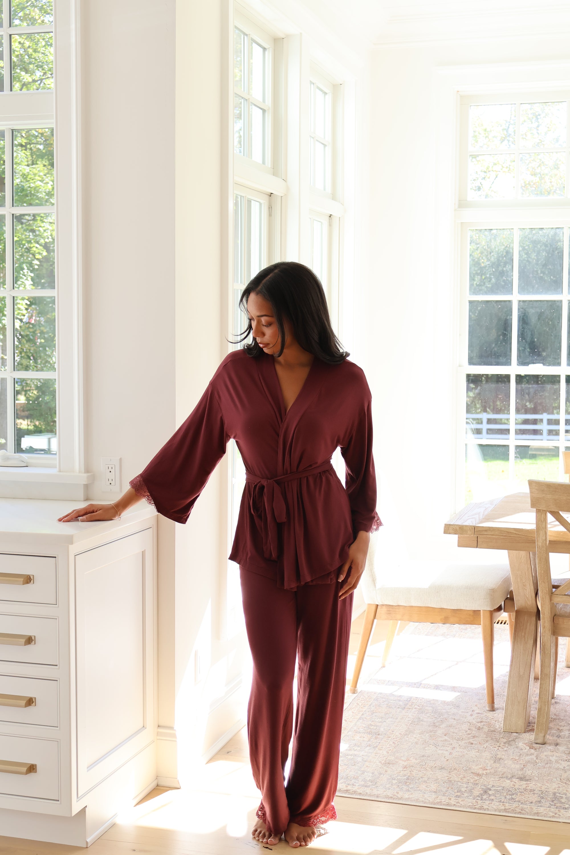 Riley Kimono Bamboo Pajama Set in Merlot
