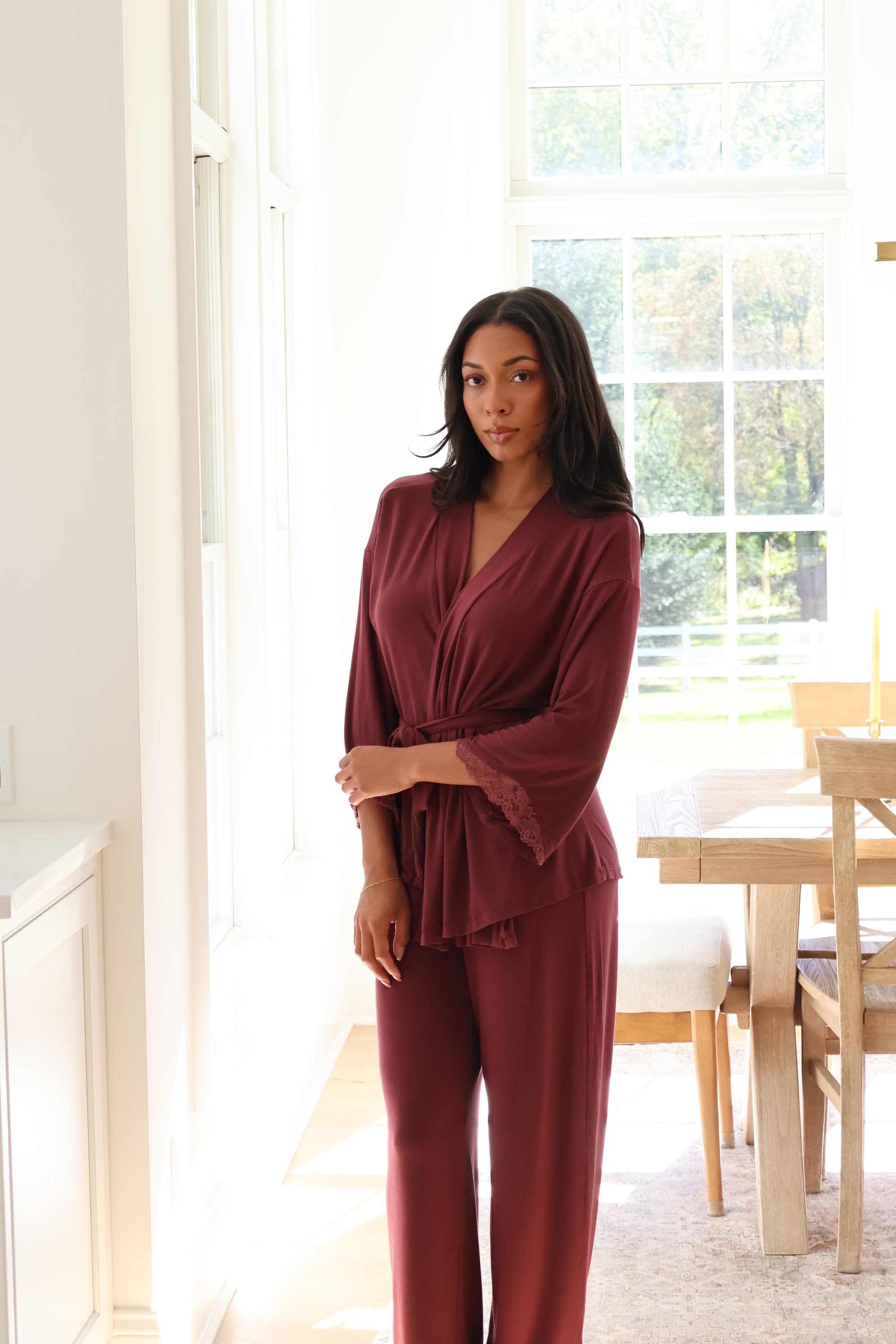 Riley Kimono Bamboo Pajama Set in Merlot
