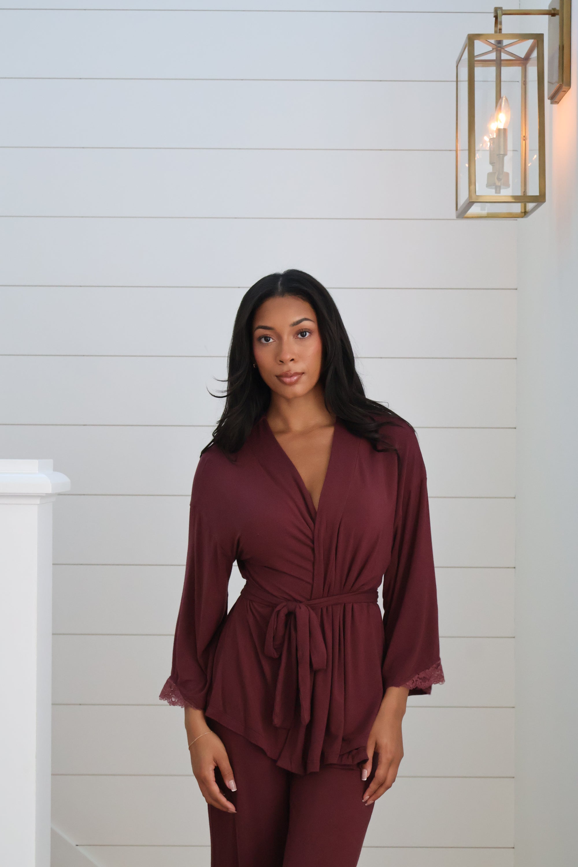 Riley Kimono Bamboo Pajama Set in Merlot