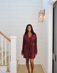 Bamboo Lace Trim Short Robe in Merlot