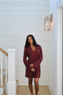 Bamboo Lace Trim Short Robe in Merlot