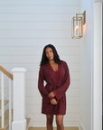 Bamboo Lace Trim Short Robe in Merlot