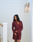 Bamboo Lace Trim Short Robe in Merlot