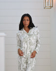 Olive Toile Ruffle Bamboo Pajama Pant Set
