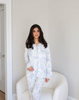 Blue Toile Ruffle Bamboo Pajama Pant Set