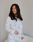 Blue Toile Ruffle Bamboo Pajama Pant Set