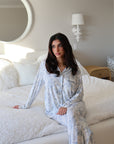 Blue Toile Ruffle Bamboo Pajama Pant Set