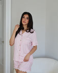 Ruffle Bamboo Short Set in Pink Gingham