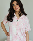 Ruffle Bamboo Short Set in Pink Gingham