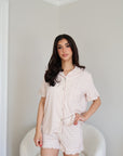 Ruffle Bamboo Short Set in Tan Gingham