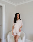Ruffle Bamboo Short Set in Tan Gingham
