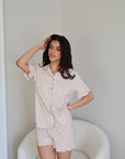 Ruffle Bamboo Short Set in Tan Gingham
