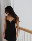 Lara Lace Slip Dress in Noir