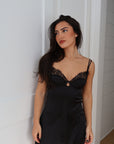 Lara Lace Slip Dress in Noir