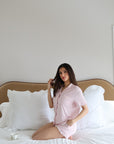 Ruffle Bamboo Short Set in Pink Gingham