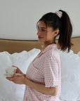 Ruffle Bamboo Short Set in Pink Gingham