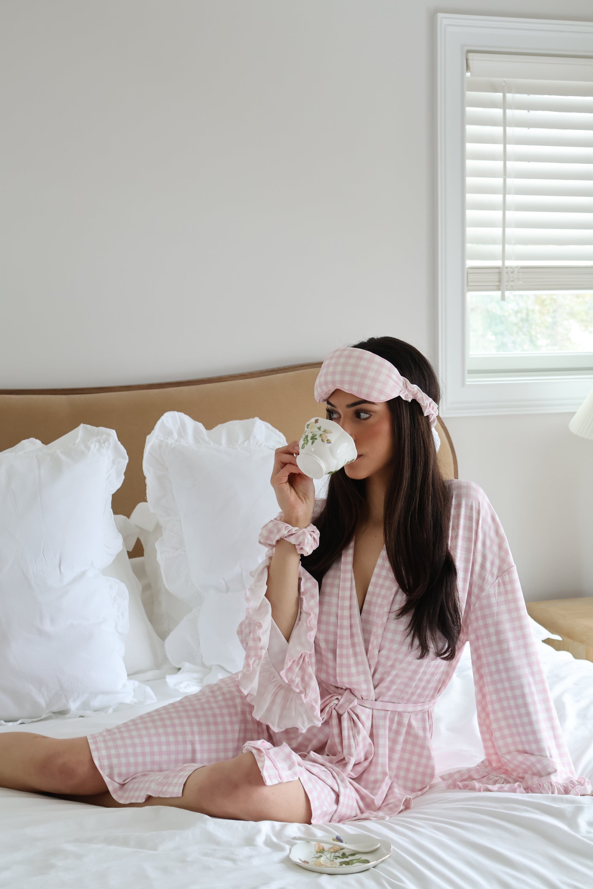 Ruffle Bamboo Gingham Robe
