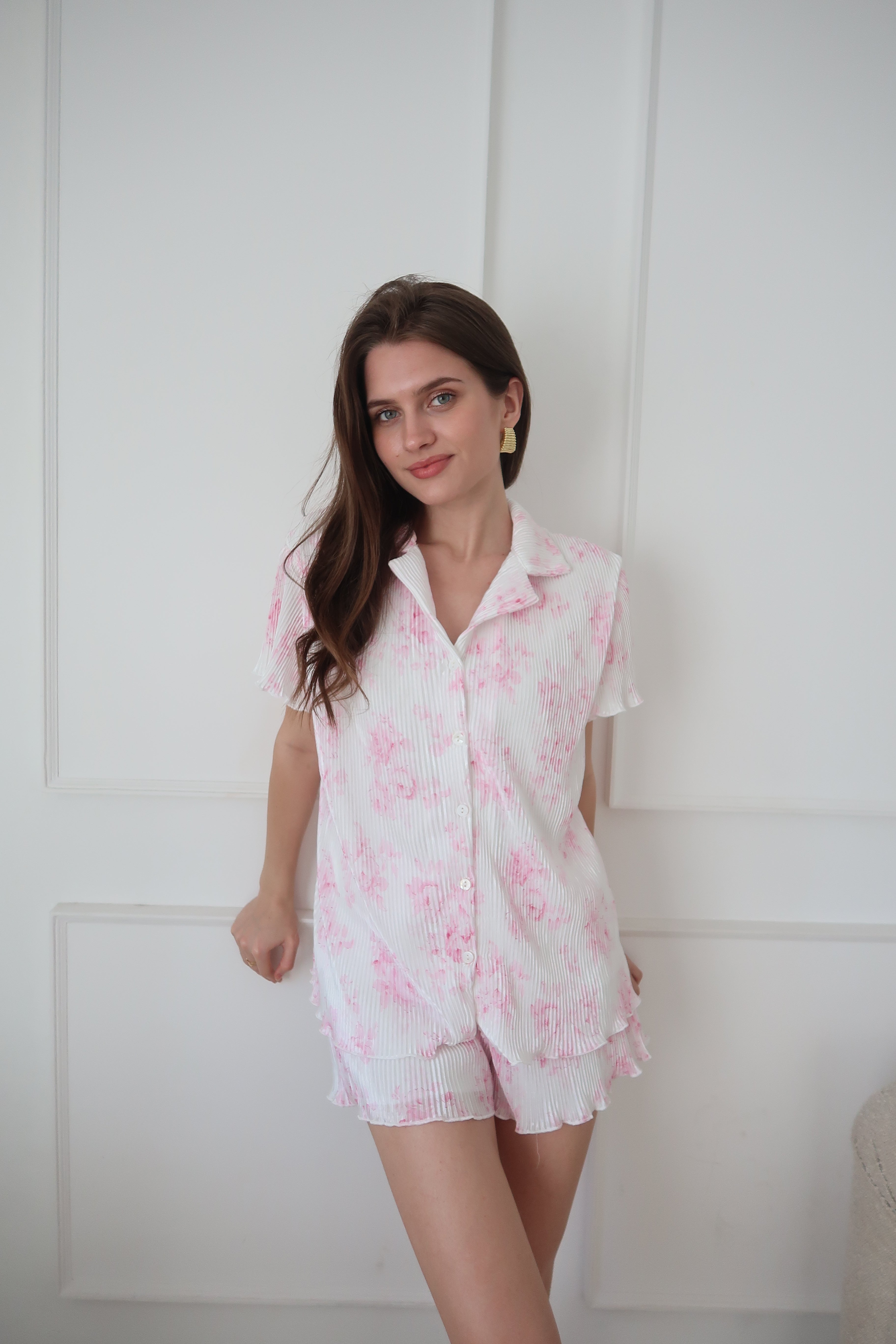 Pleats Please Short Bridal Set in Pink Floral – Waverles