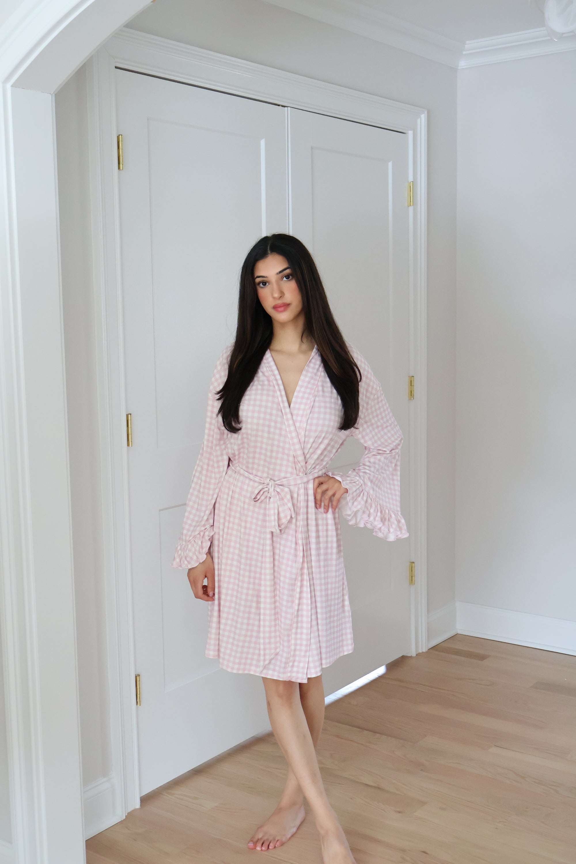 Ruffle Bamboo Gingham Robe