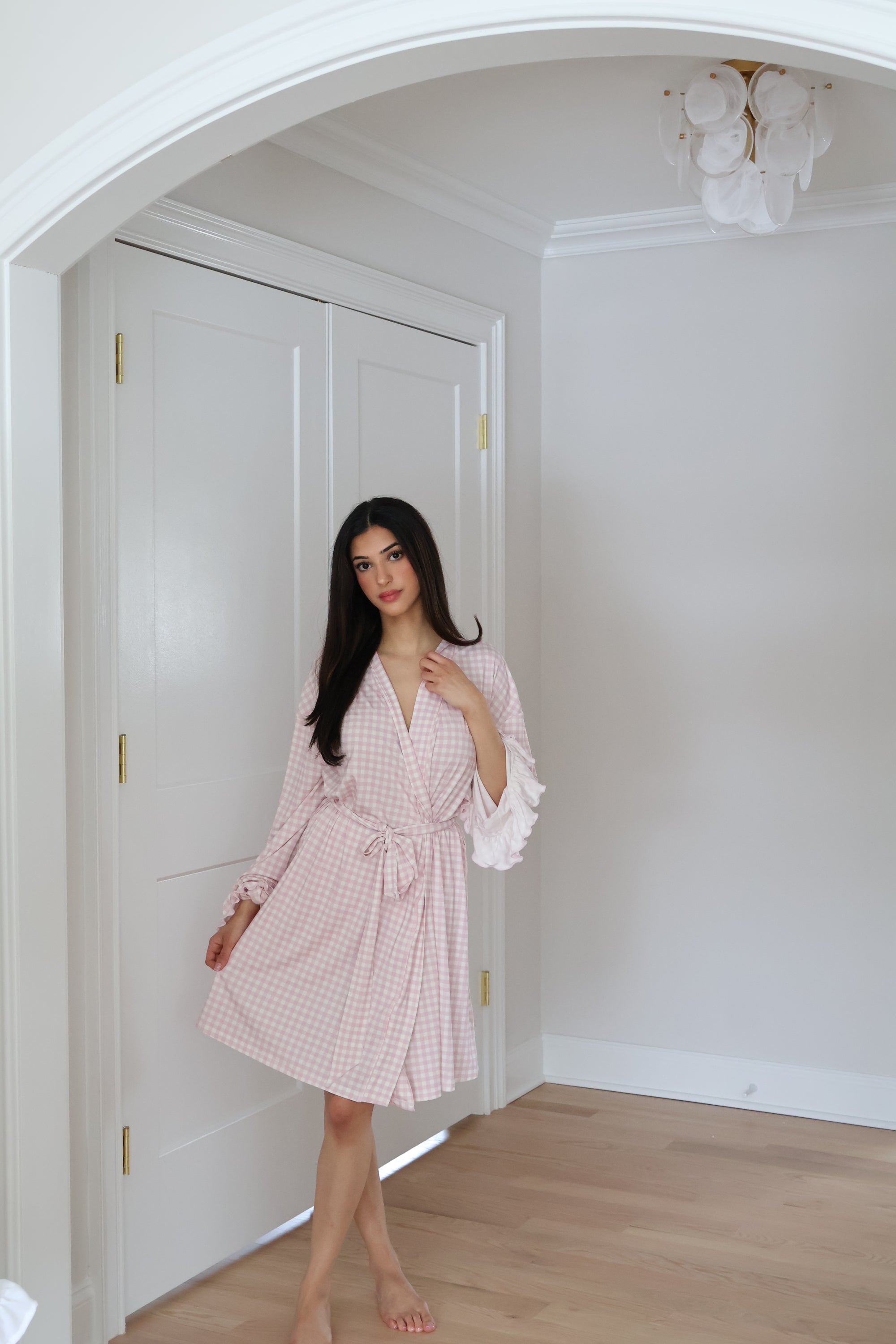 Ruffle Bamboo Gingham Robe