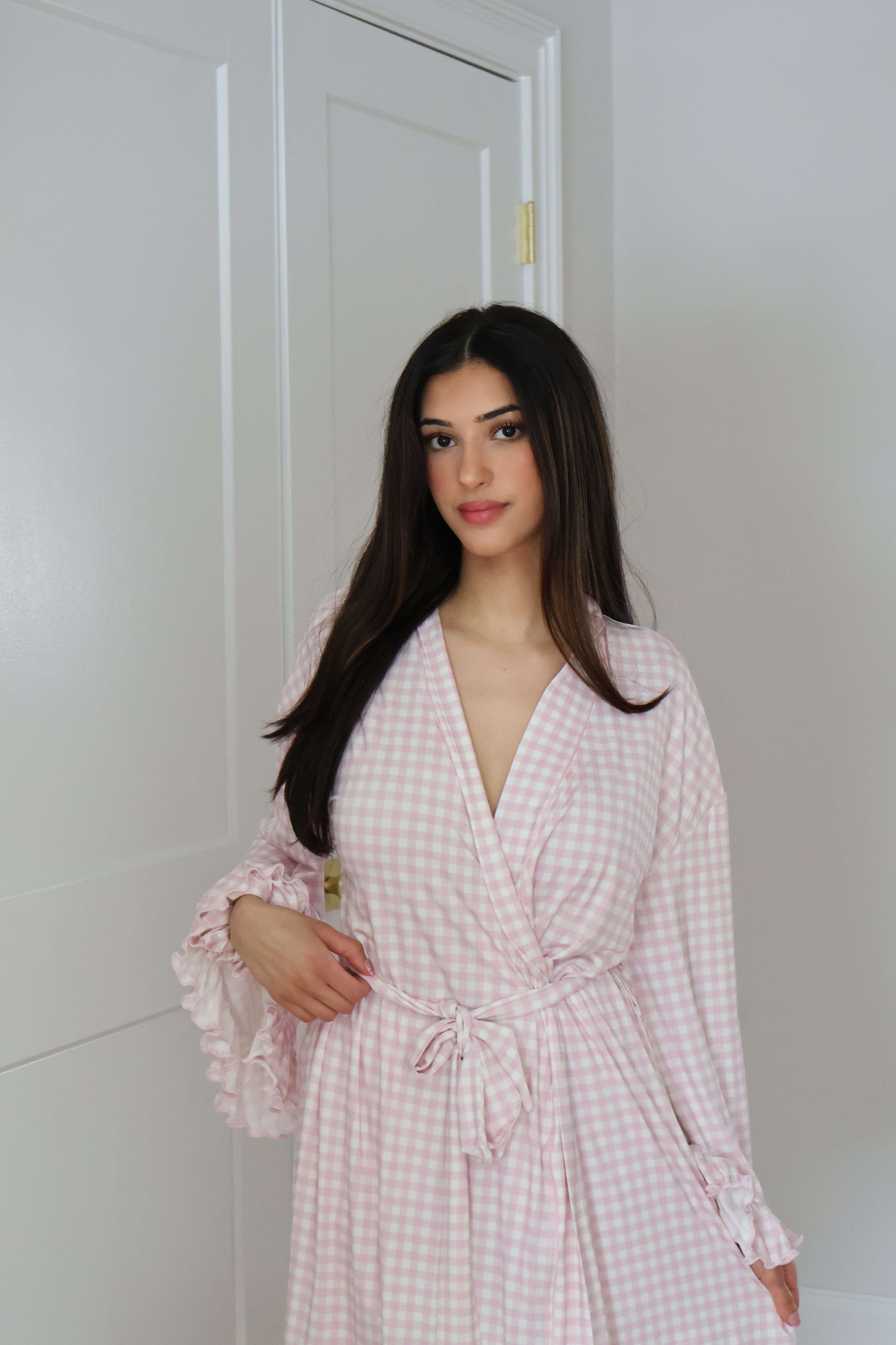 Gingham Robe Ruffle Bamboo Gingham Robe – Waverles