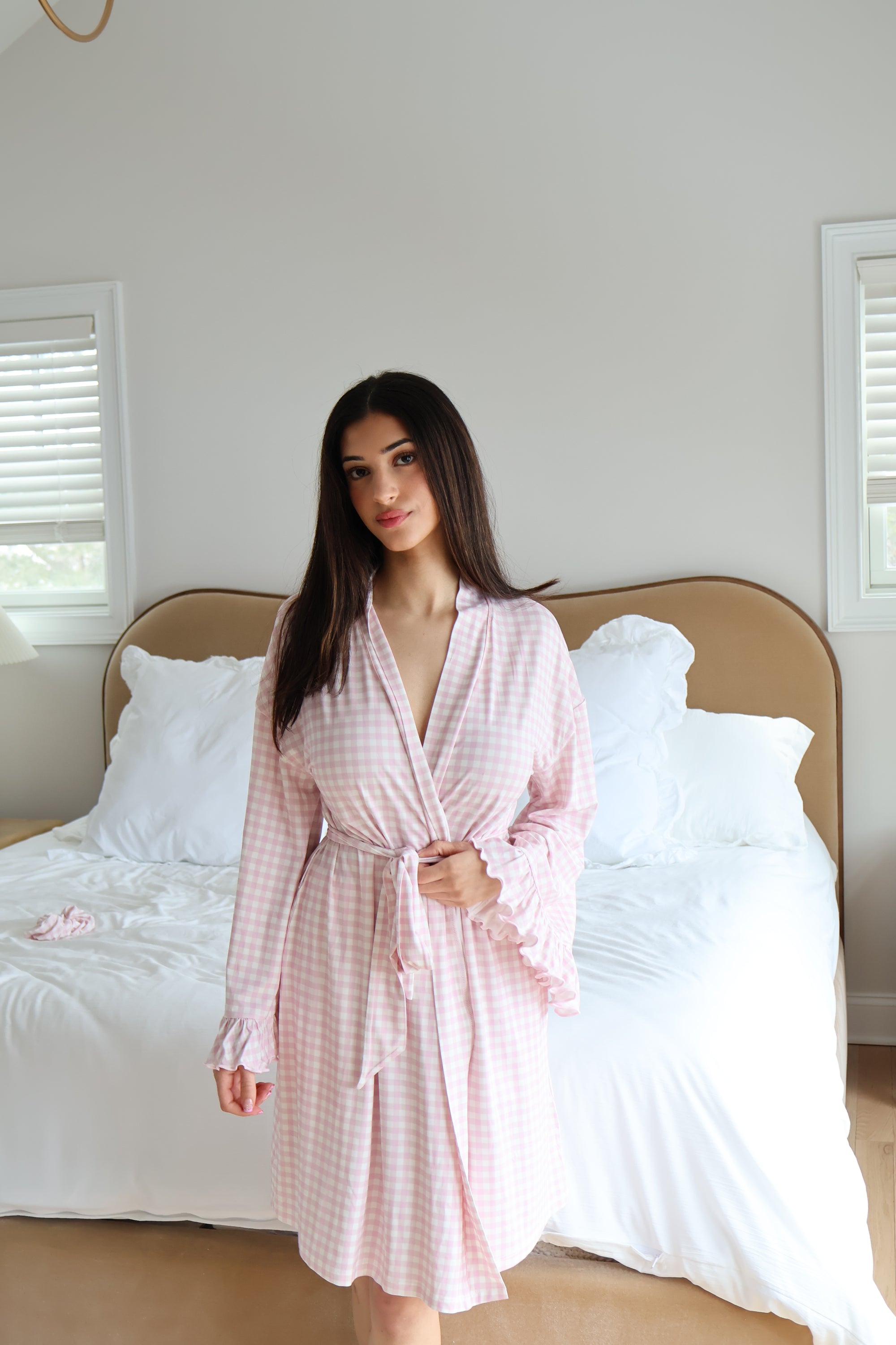 Ruffle Bamboo Gingham Robe