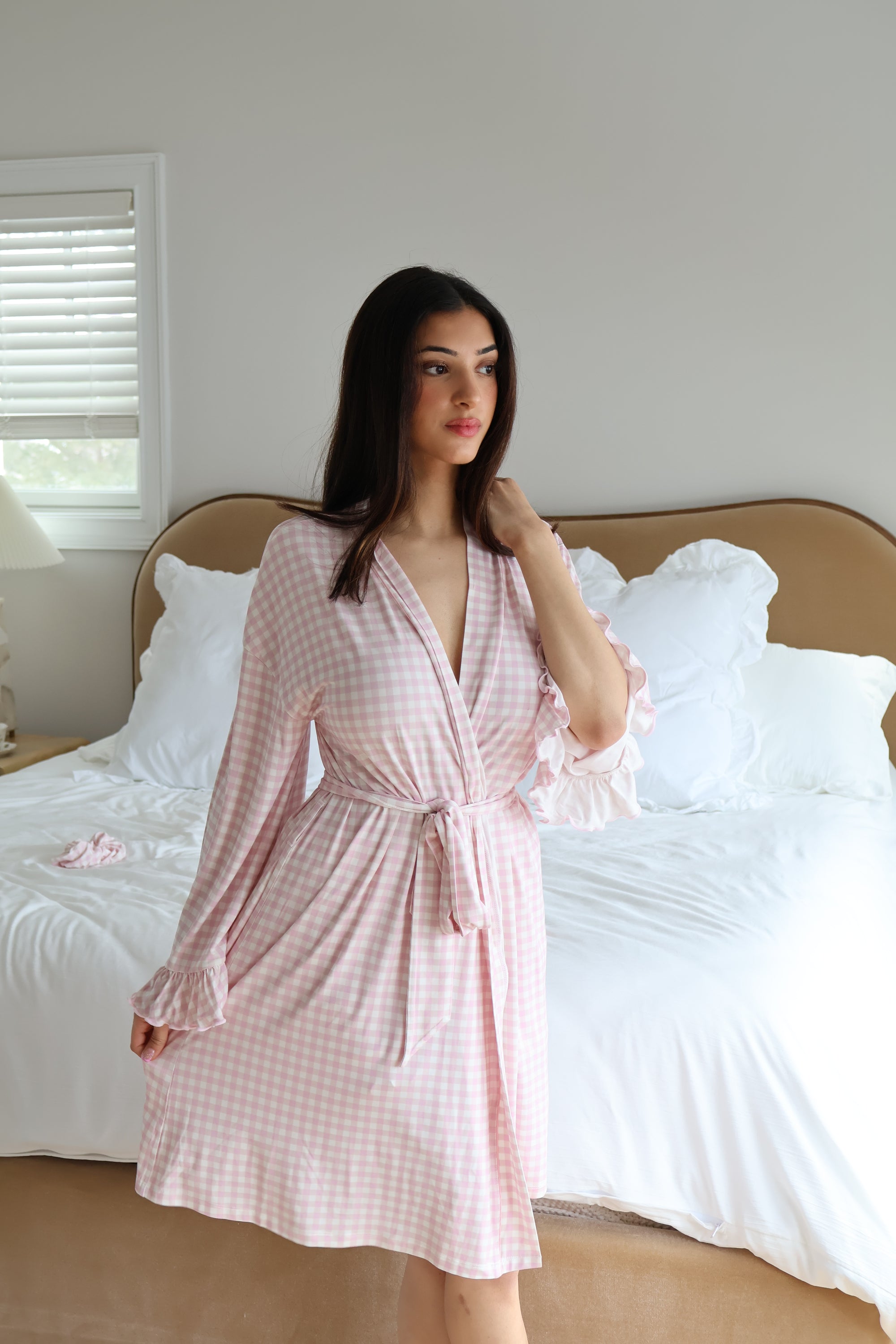 Ruffle Bamboo Gingham Robe