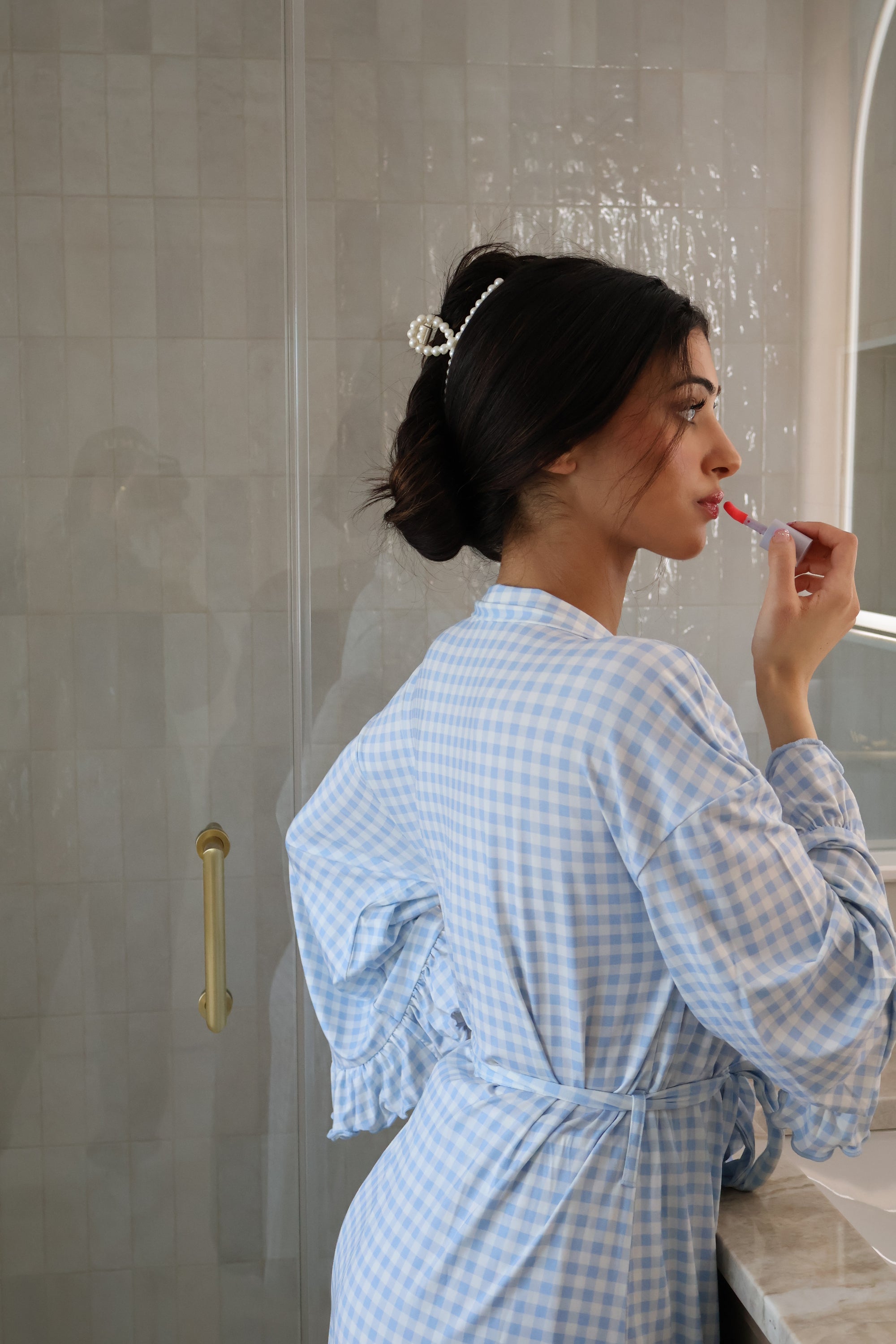 Ruffle Bamboo Gingham Robe