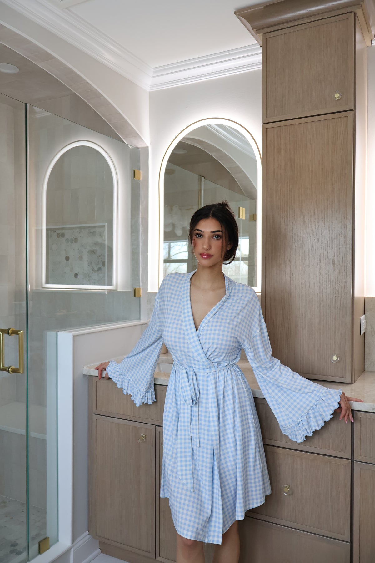 Gingham Robe Ruffle Bamboo Gingham Robe – Waverles