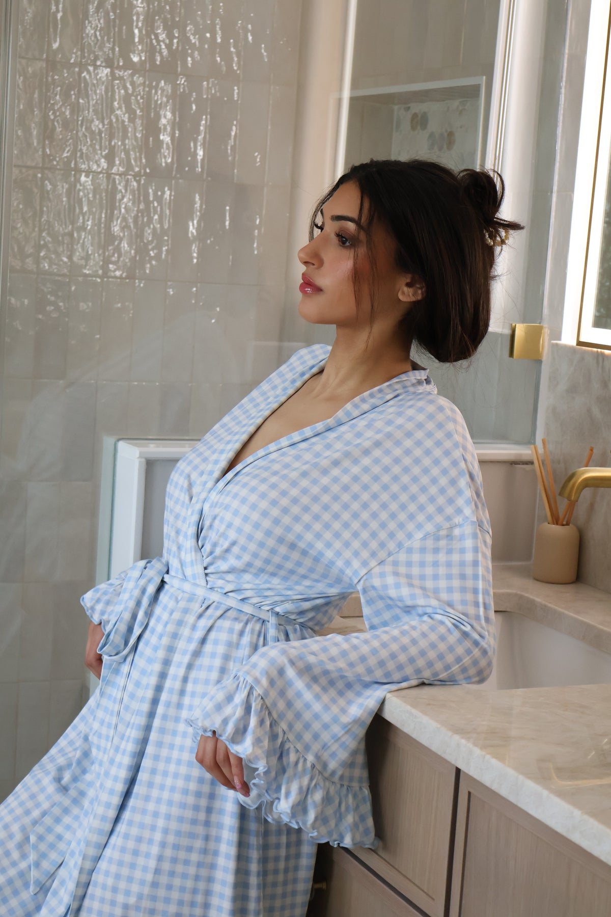 Gingham Robe Ruffle Bamboo Gingham Robe – Waverles