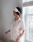 Ruffle Bamboo Short Set in Tan Gingham