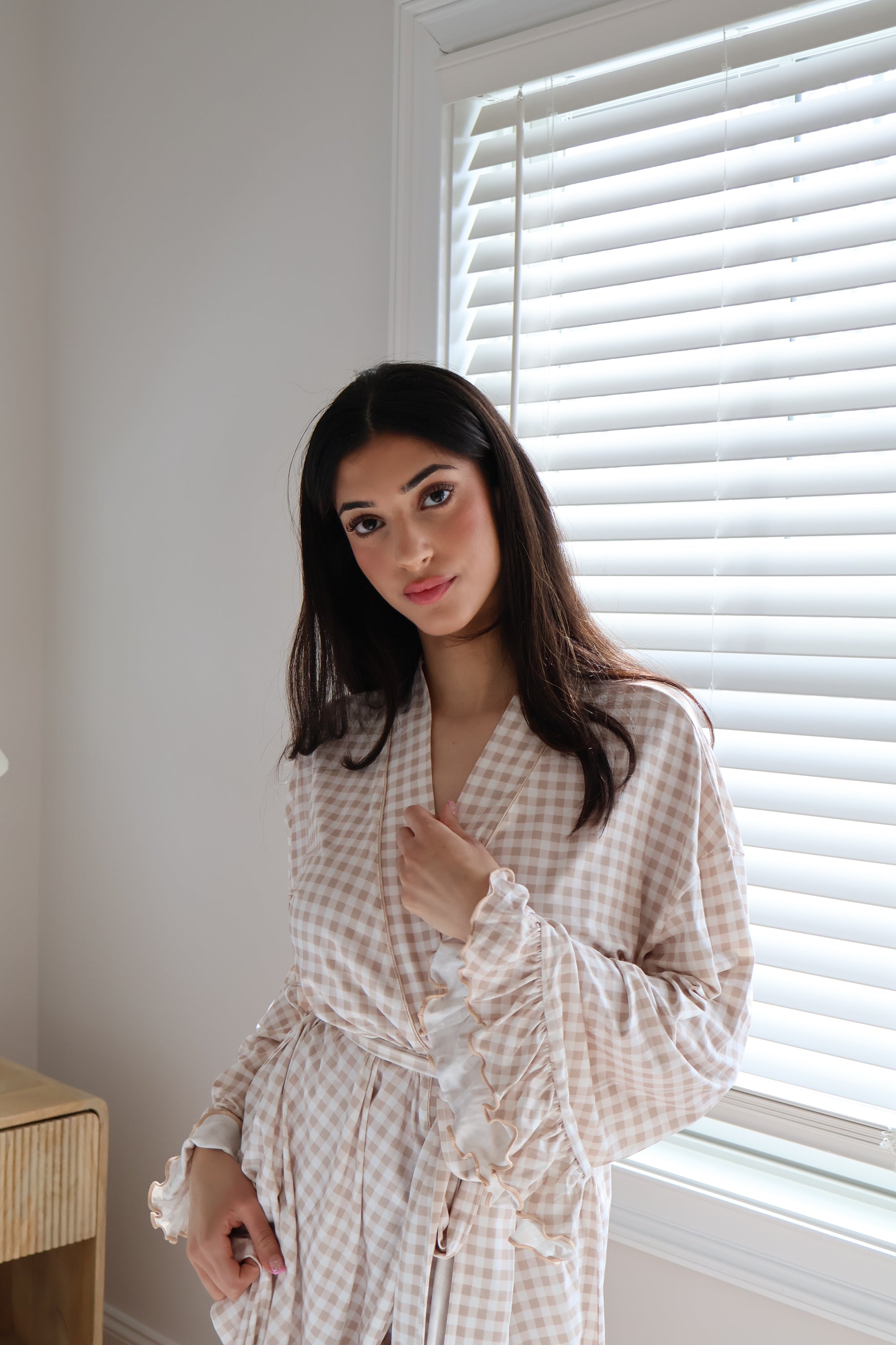 Ruffle Bamboo Gingham Robe