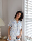 Ruffle Bamboo Pajama Short Set in Blue Toile