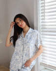 Ruffle Bamboo Pajama Short Set in Blue Toile