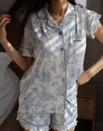 Ruffle Bamboo Pajama Short Set in Blue Toile