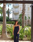 Cotton Tank Pant Set in Navy