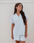 Ruffle Bamboo Pajama Short Set in Baby Blue