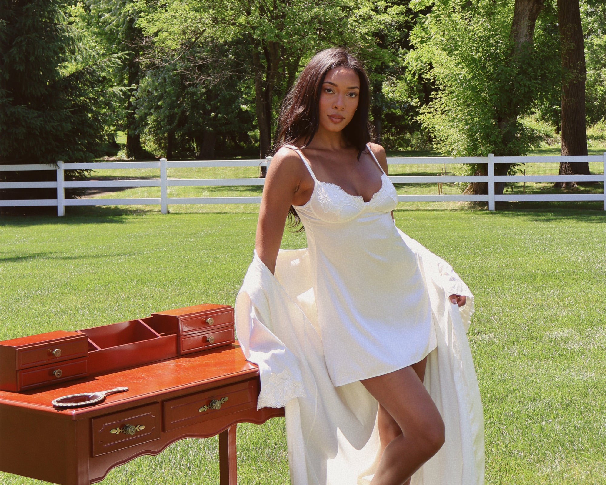 Colette Slip Dress in Antique Ivory
