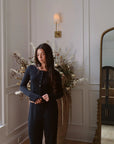 Pointelle Long Sleeve Cardigan in Noir