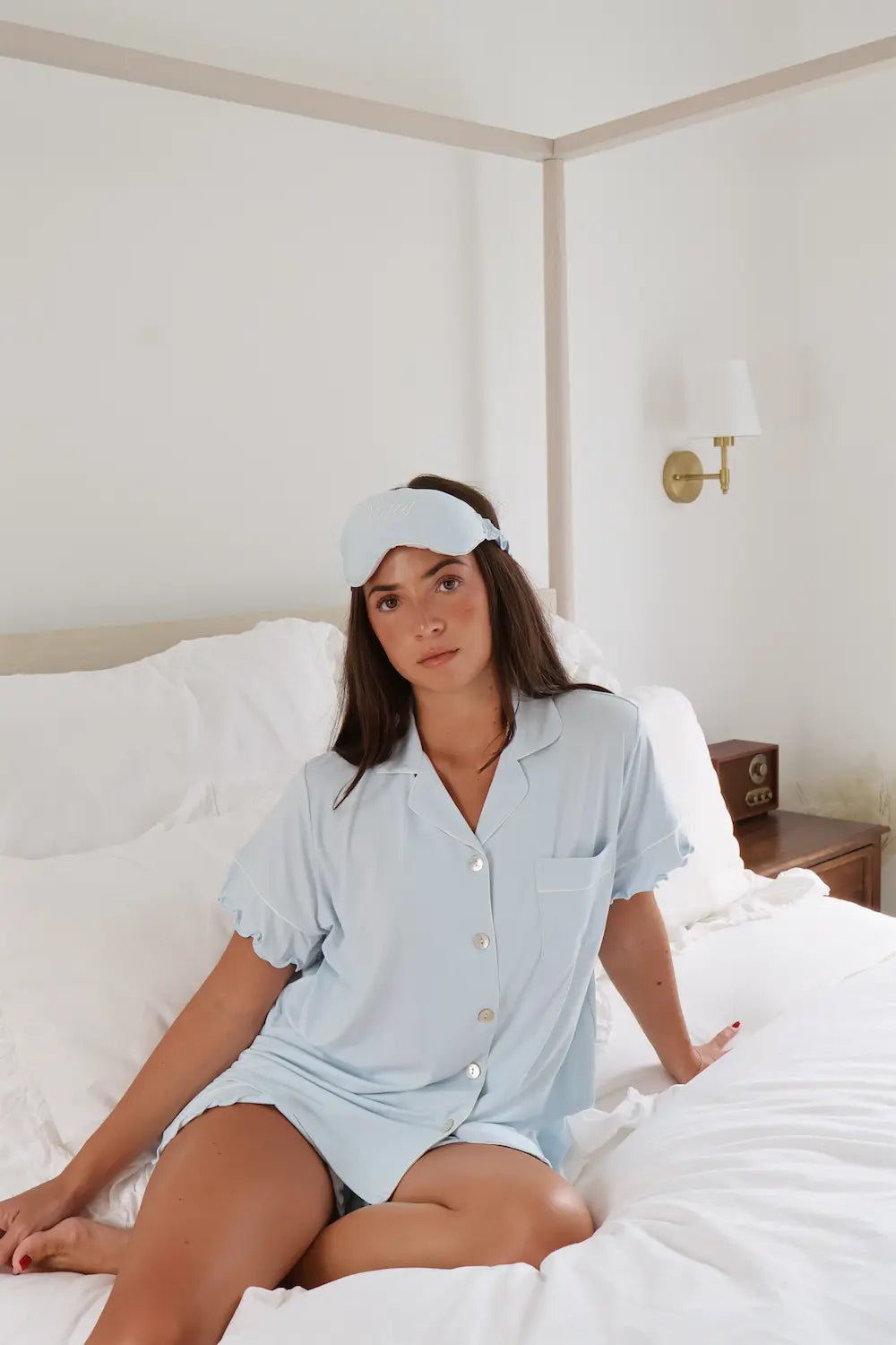 Ruffle Bamboo Pajama Short Set in Baby Blue