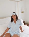 Ruffle Bamboo Pajama Short Set in Baby Blue