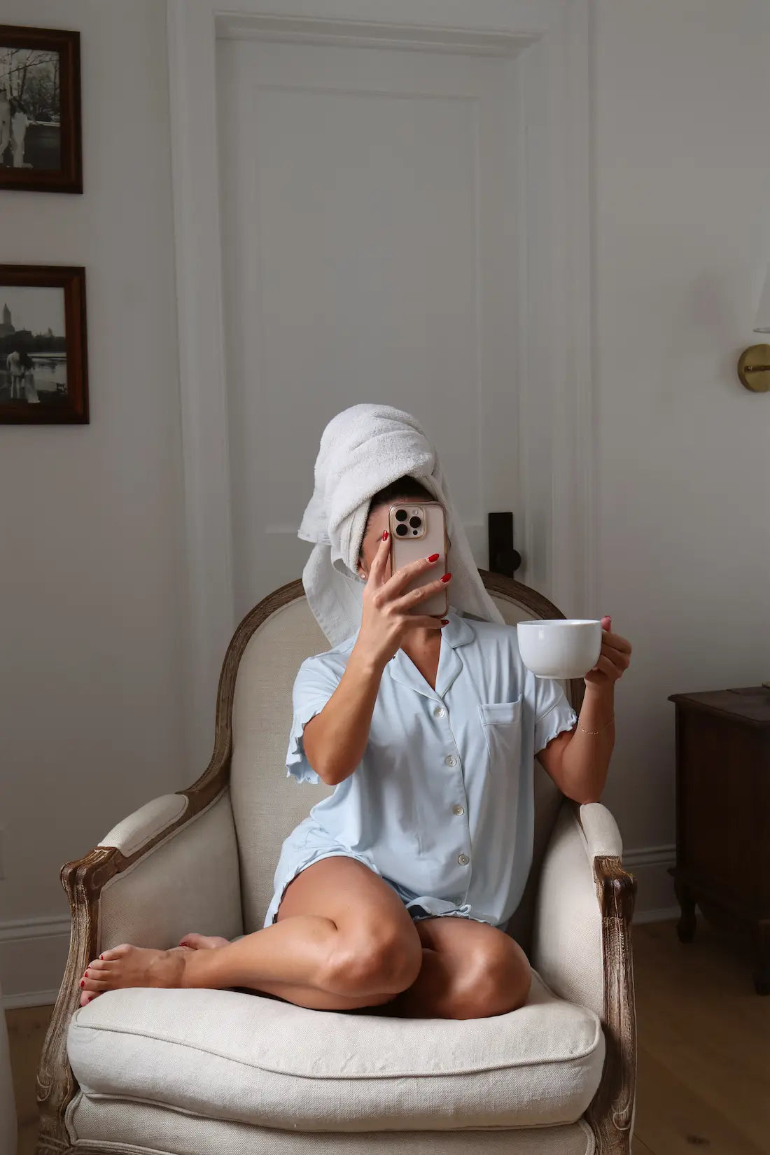 Ruffle Bamboo Pajama Short Set in Baby Blue