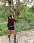 Pointelle Long Sleeve Cardigan in Noir