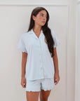 Ruffle Bamboo Pajama Short Set in Baby Blue