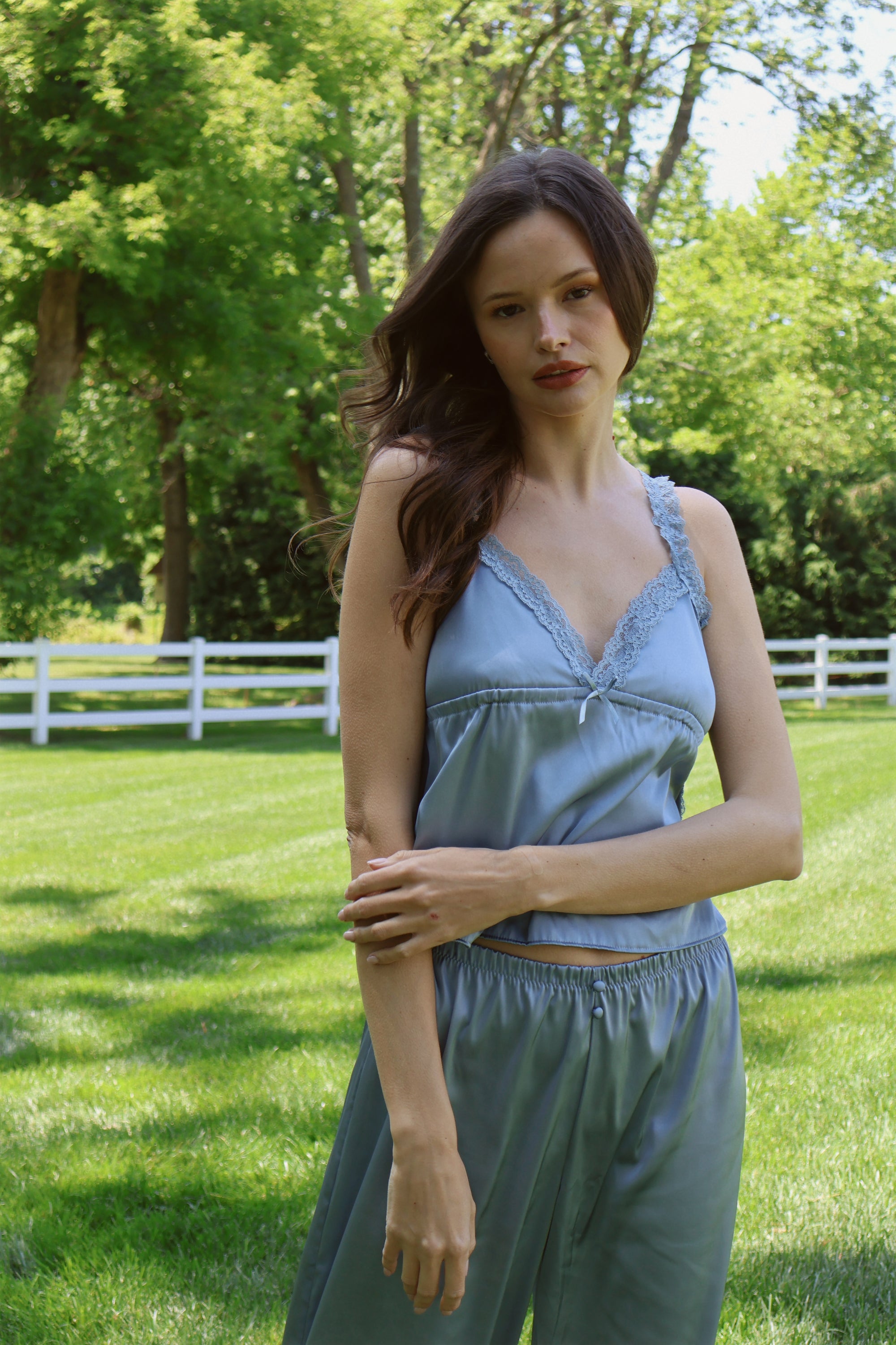Estelle Silky Satin Set in Dusty Blue