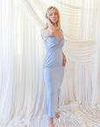 Bamboo Lace Trim Midi Tank Dress in Dusty Blue