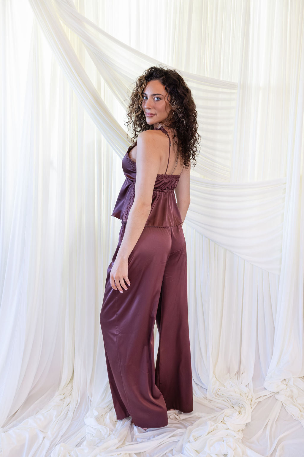Estelle Silky Satin Set in Mulberry Plum