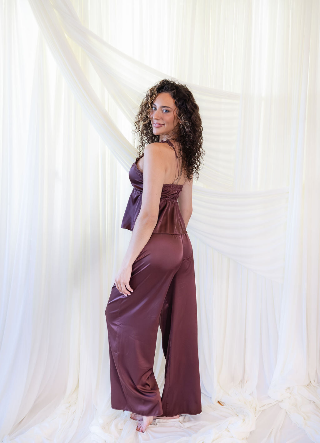 Estelle Silky Satin Set in Mulberry Plum