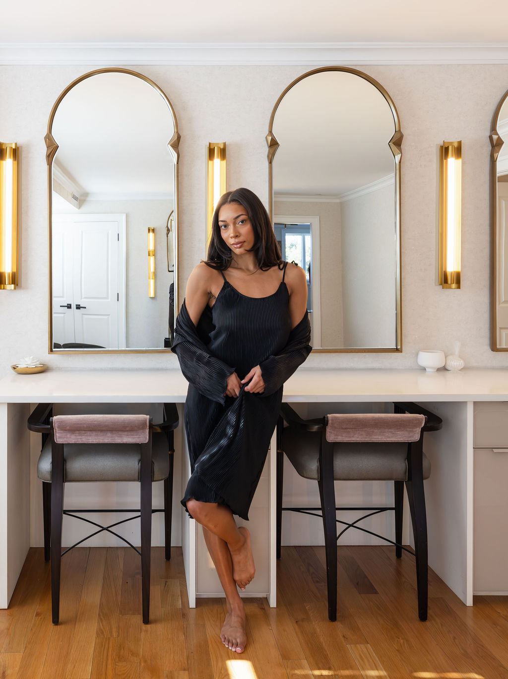 Pleated Tie Tank Set in Noir